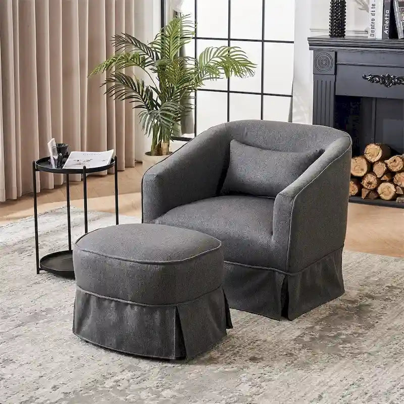 Barrel Accent Chair with Ottoman