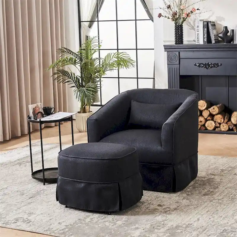 Barrel Accent Chair with Ottoman