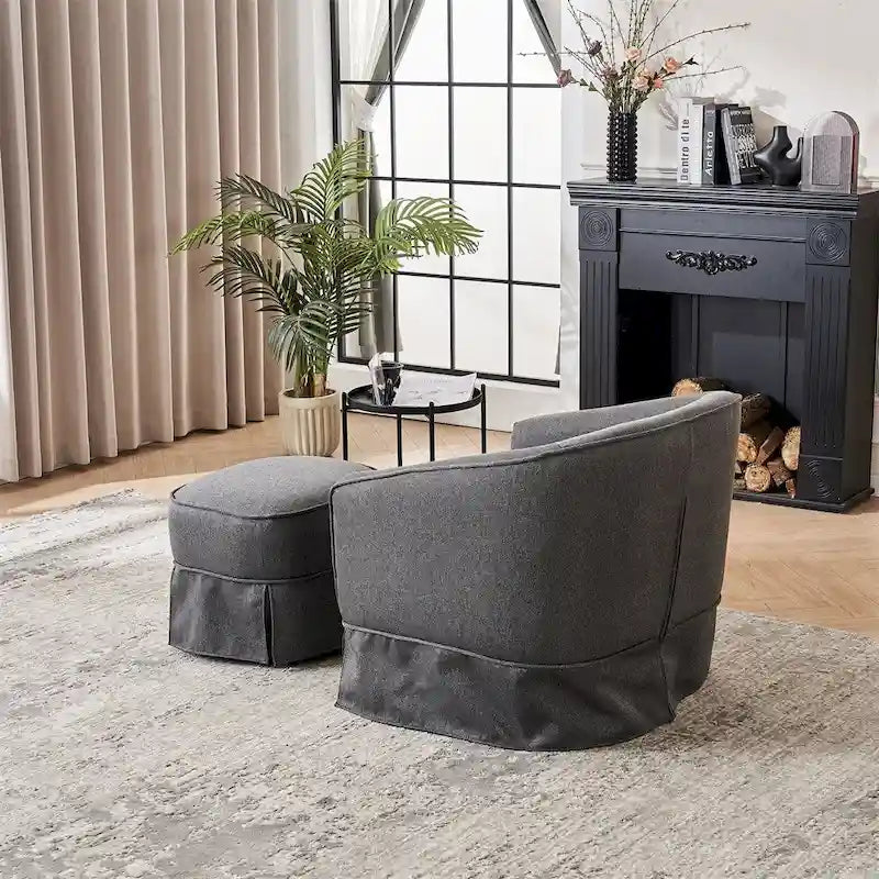 Barrel Accent Chair with Ottoman