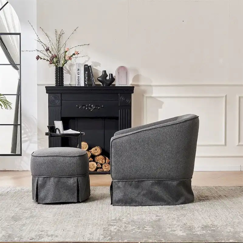 Barrel Accent Chair with Ottoman