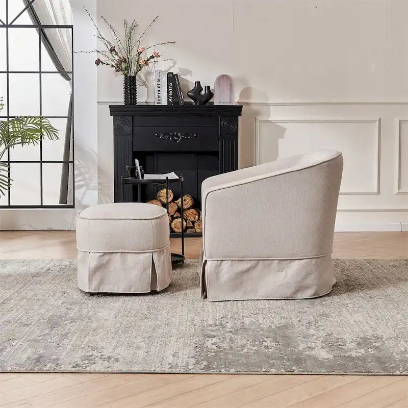 Barrel Accent Chair with Ottoman