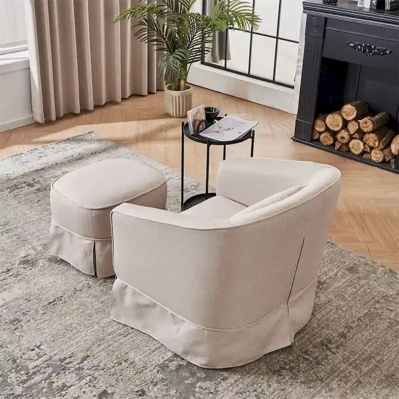 Barrel Accent Chair with Ottoman