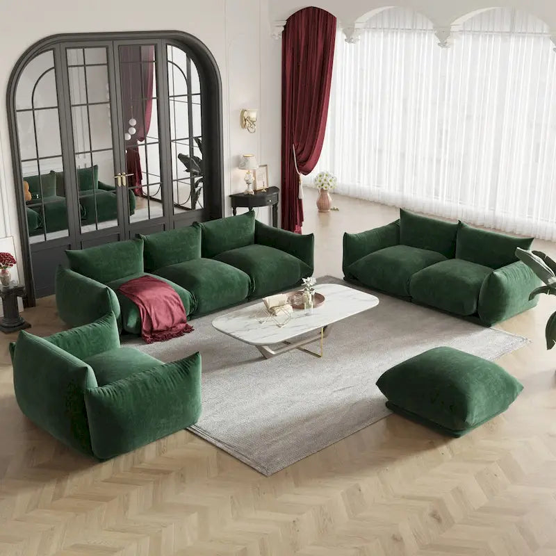 3-Piece Chenille Sofa Set with Ottoman – Armchair, Loveseat & 3-Seater Couch
