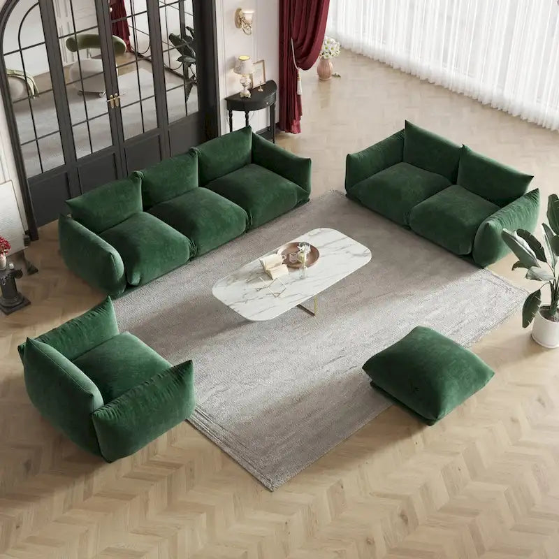 3-Piece Chenille Sofa Set with Ottoman – Armchair, Loveseat & 3-Seater Couch