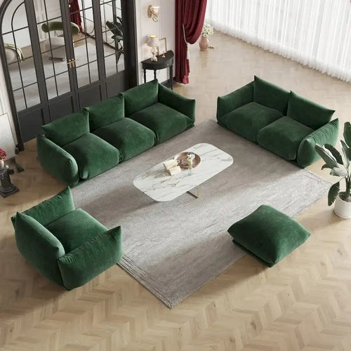 3-Piece Chenille Sofa Set with Ottoman – Armchair, Loveseat & 3-Seater Couch