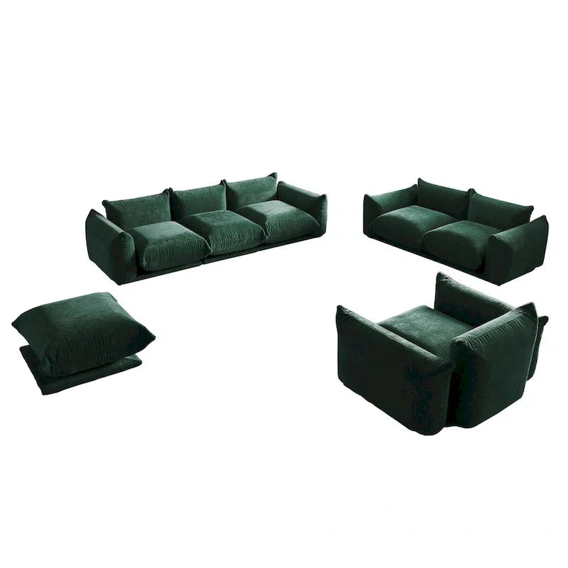 3-Piece Chenille Sofa Set with Ottoman – Armchair, Loveseat & 3-Seater Couch