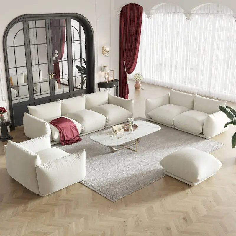 3-Piece Chenille Sofa Set with Ottoman – Armchair, Loveseat & 3-Seater Couch