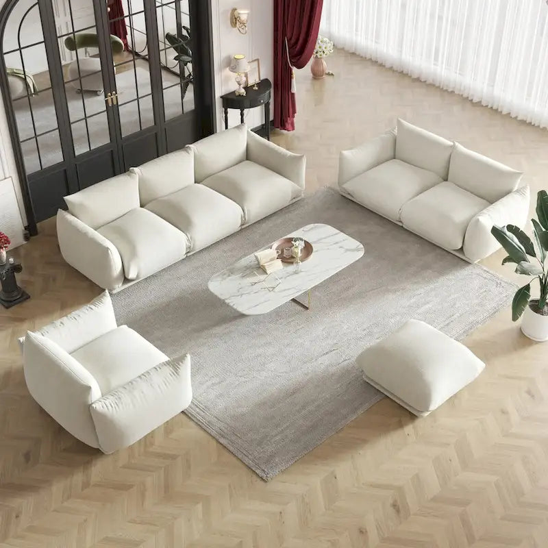 3-Piece Chenille Sofa Set with Ottoman – Armchair, Loveseat & 3-Seater Couch