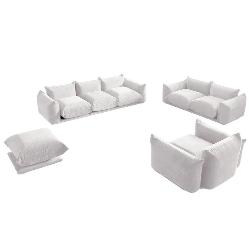 3-Piece Chenille Sofa Set with Ottoman – Armchair, Loveseat & 3-Seater Couch
