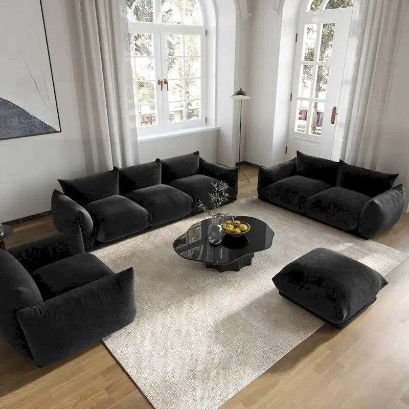 3-Piece Chenille Sofa Set with Ottoman – Armchair, Loveseat & 3-Seater Couch