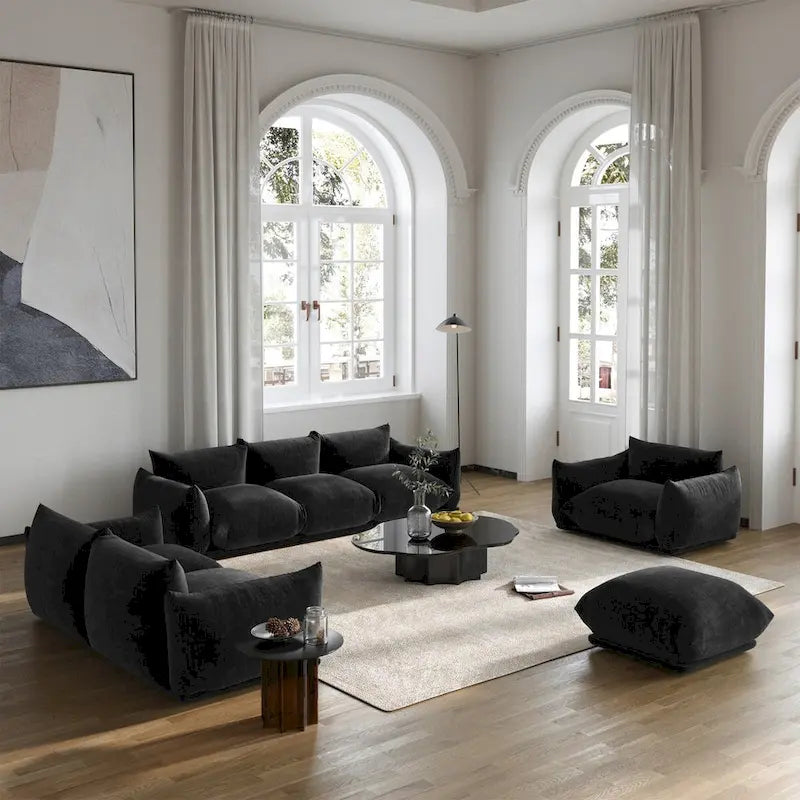 3-Piece Chenille Sofa Set with Ottoman – Armchair, Loveseat & 3-Seater Couch