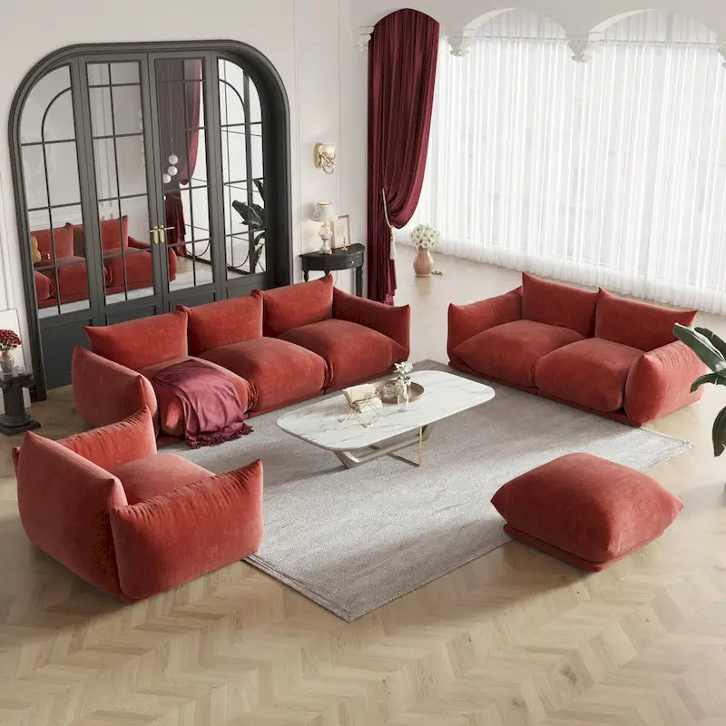 3-Piece Chenille Sofa Set with Ottoman – Armchair, Loveseat & 3-Seater Couch