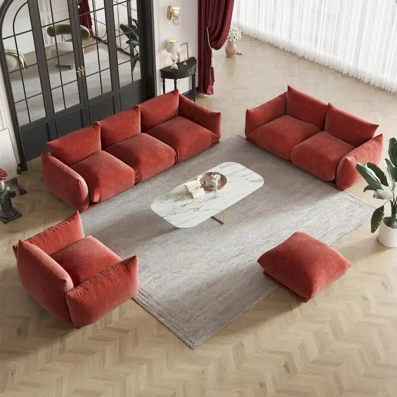 3-Piece Chenille Sofa Set with Ottoman – Armchair, Loveseat & 3-Seater Couch