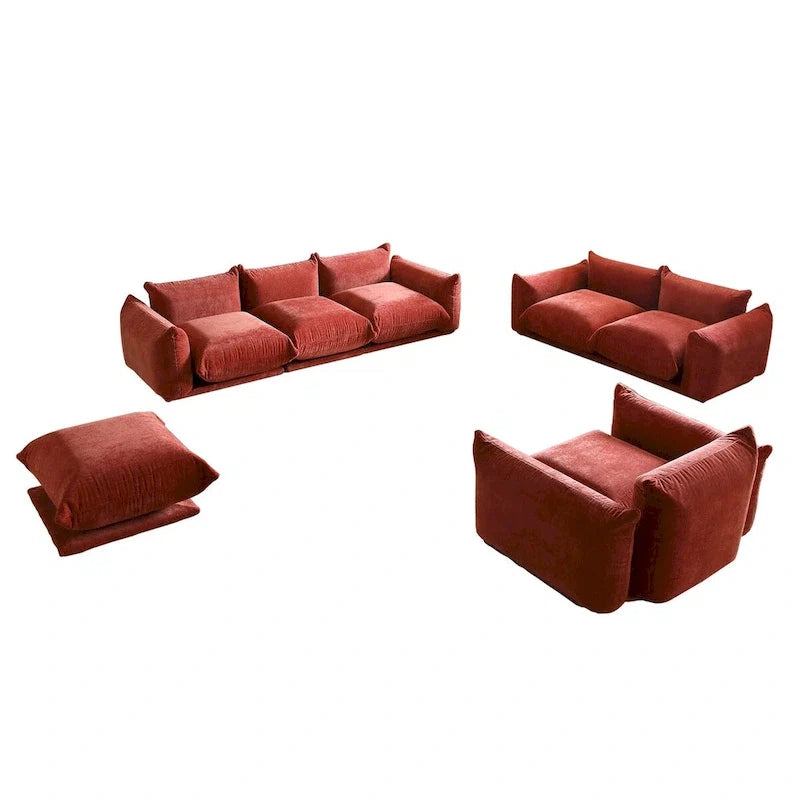 3-Piece Chenille Sofa Set with Ottoman – Armchair, Loveseat & 3-Seater Couch