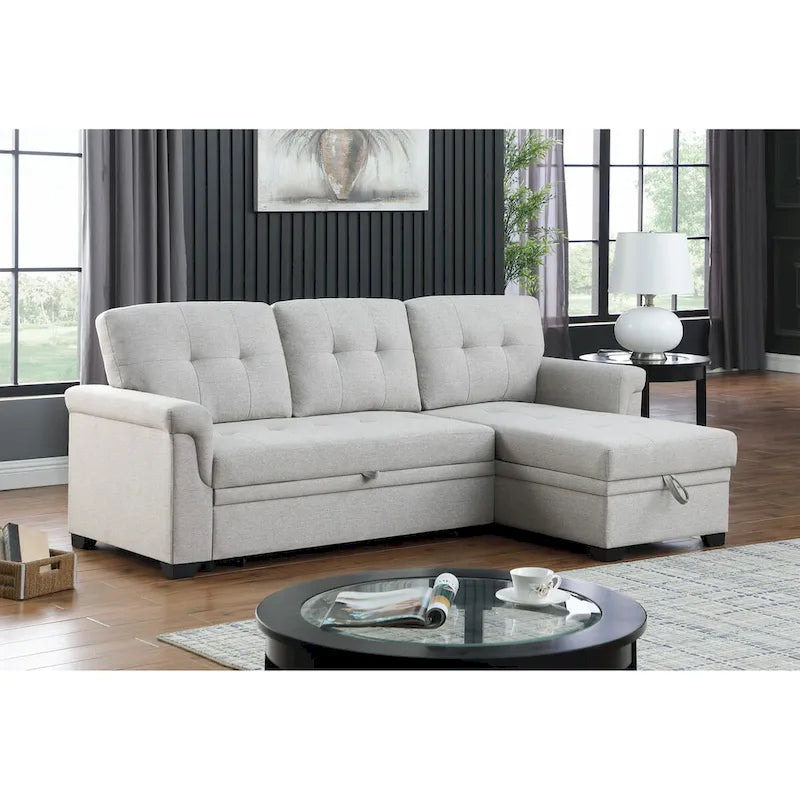 84-inch Reversible Sleeper Sectional Sofa with Storage Chaise