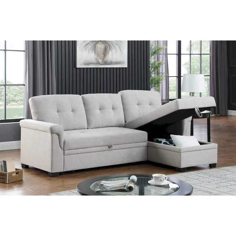 84-inch Reversible Sleeper Sectional Sofa with Storage Chaise