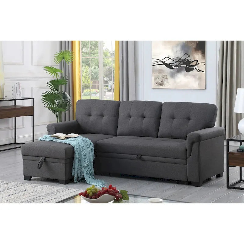 84-inch Reversible Sleeper Sectional Sofa with Storage Chaise