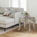 Marble Top End Table with Wood Frame and Carved Legs – Gold