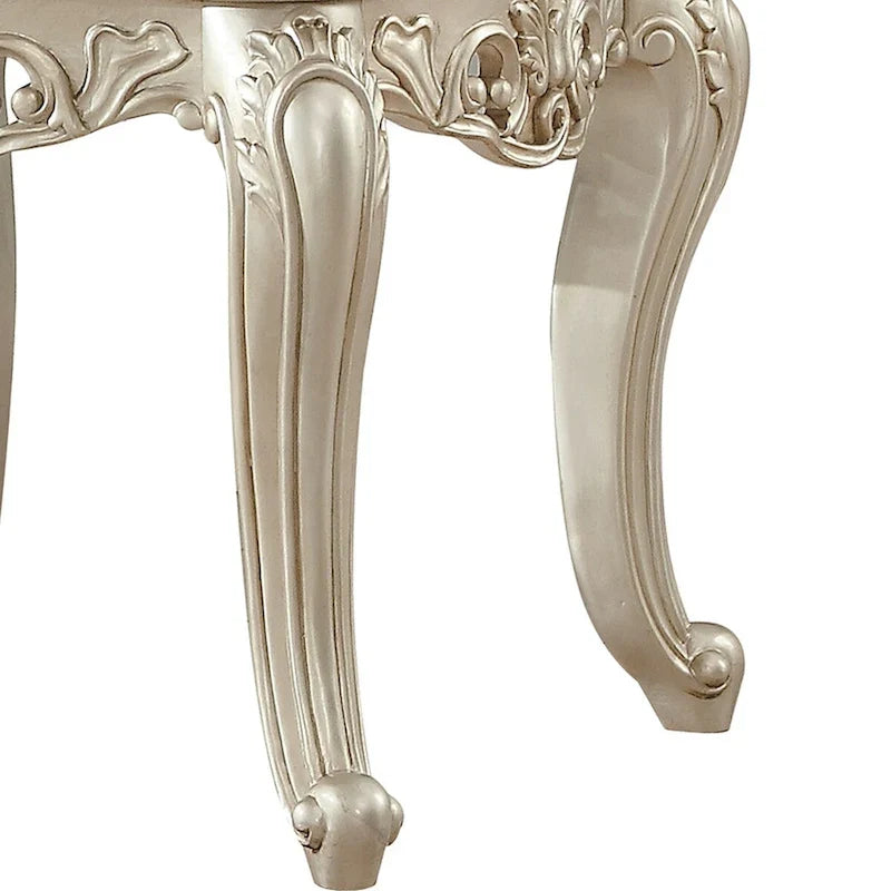 Marble Top End Table with Wood Frame and Carved Legs – Gold