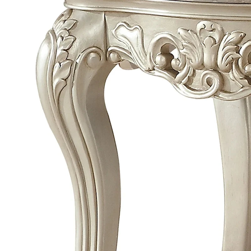 Marble Top End Table with Wood Frame and Carved Legs – Gold