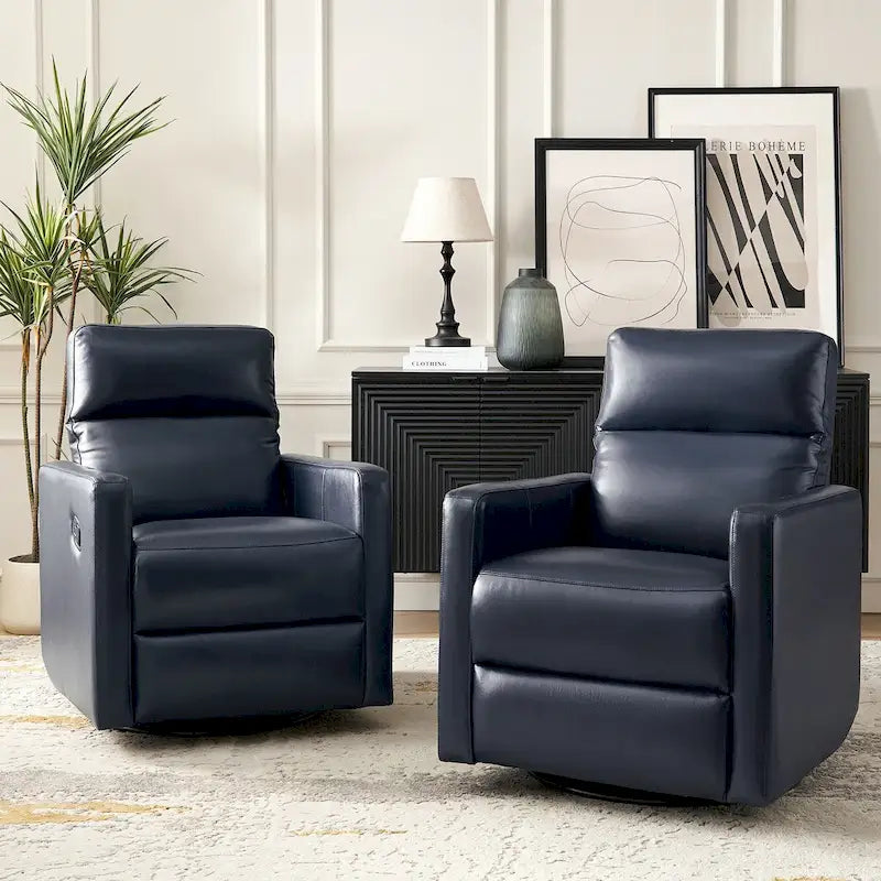 Genuine Leather Swivel Rocker Recliner (Set of 2)