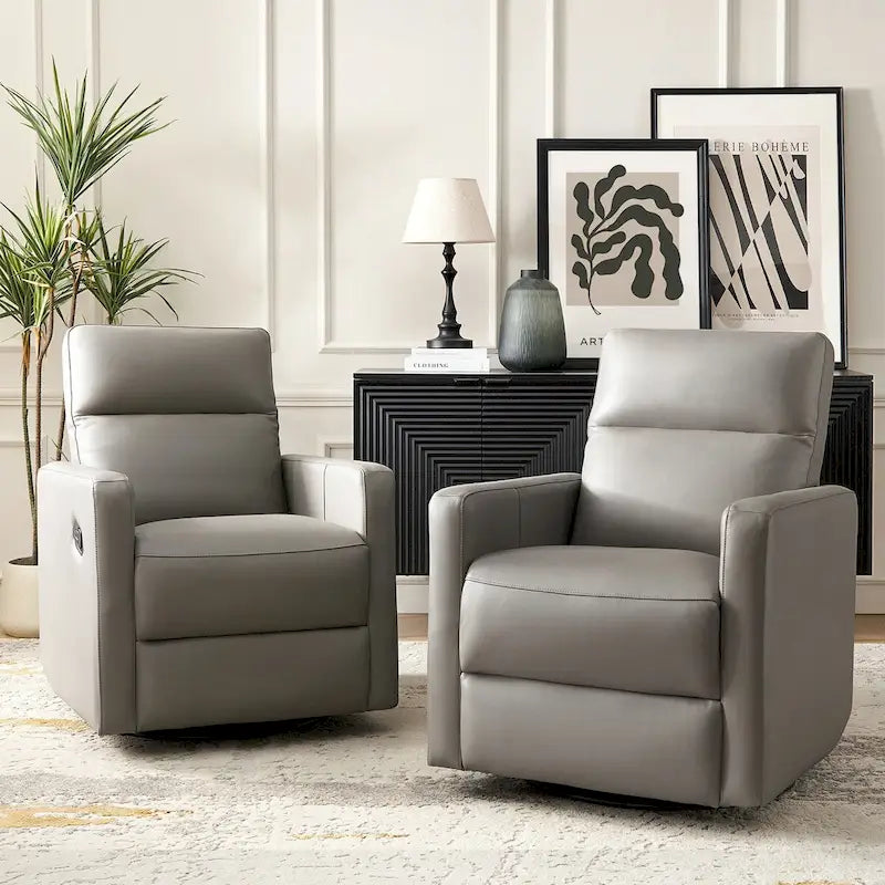 Genuine Leather Swivel Rocker Recliner (Set of 2)