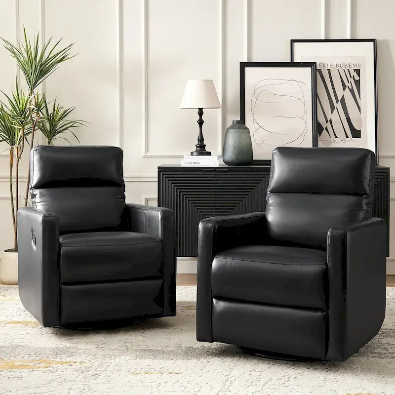 Genuine Leather Swivel Rocker Recliner (Set of 2)