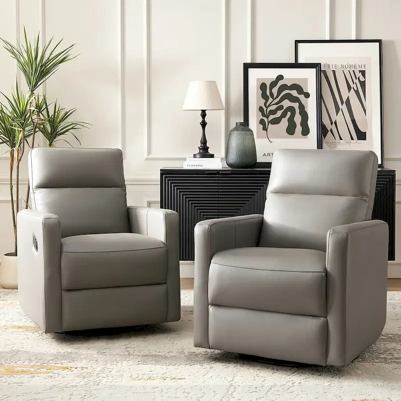Genuine Leather Swivel Rocker Recliner (Set of 2)