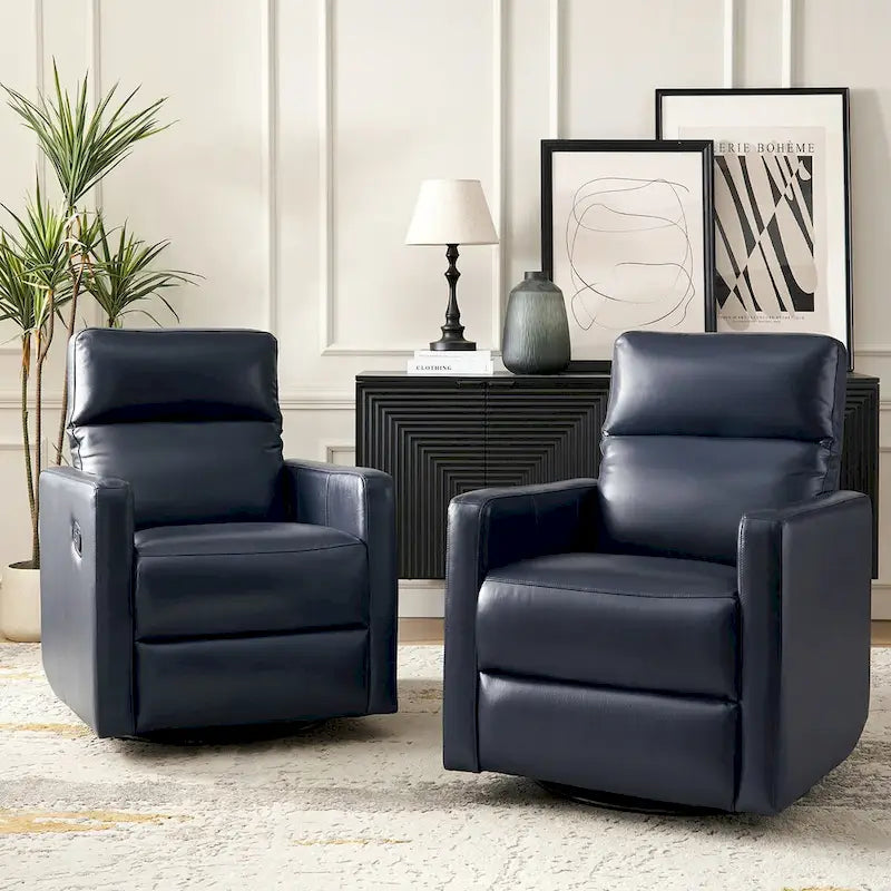 Genuine Leather Swivel Rocker Recliner (Set of 2)