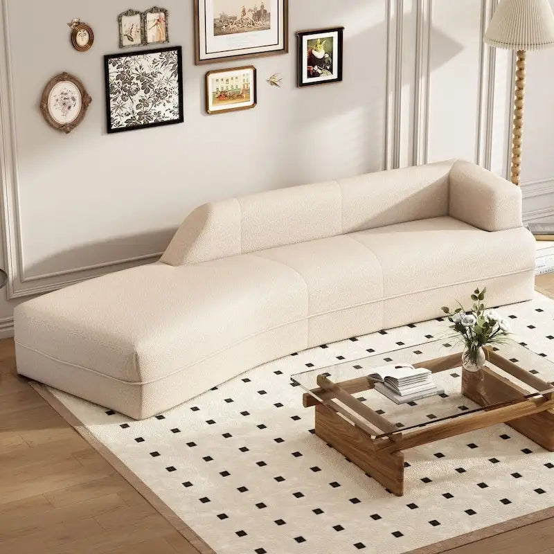 109.4 Curved Chaise Lounge Modern Indoor Sofa Couch for Living Room, Beige