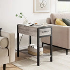 Narrow End Table with Charging Station, Drawer and Storage Shelves