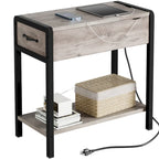 Narrow End Table with Charging Station, Drawer and Storage Shelves