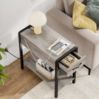 Narrow End Table with Charging Station, Drawer and Storage Shelves