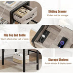 Narrow End Table with Charging Station, Drawer and Storage Shelves