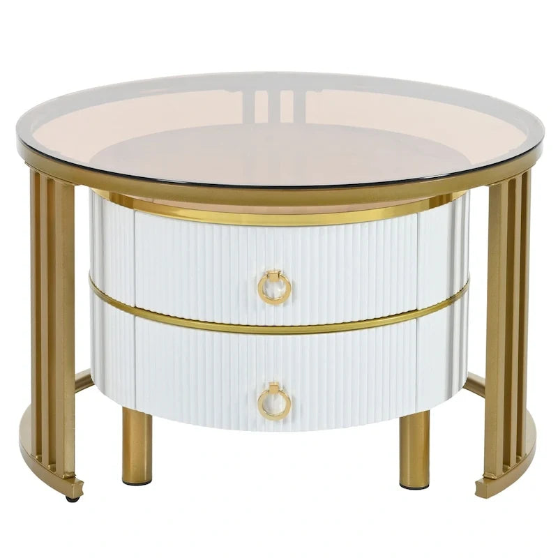 Nesting Coffee Table Set of 2, Tempered Glass Top with Iron Frame