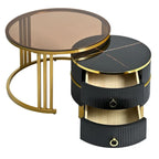 Nesting Coffee Table Set of 2, Tempered Glass Top with Iron Frame