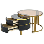Nesting Coffee Table Set of 2, Tempered Glass Top with Iron Frame