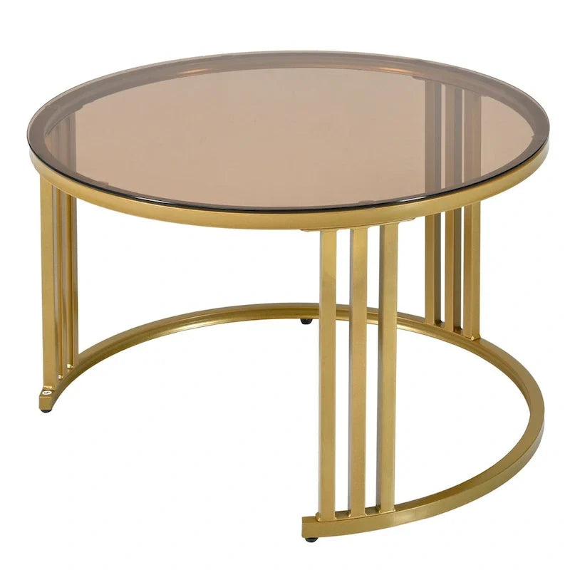 Nesting Coffee Table Set of 2, Tempered Glass Top with Iron Frame