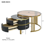 Nesting Coffee Table Set of 2, Tempered Glass Top with Iron Frame