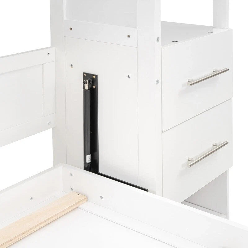 Queen Size Wall Bed with Shelves, Drawers and LED Lights