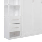 Queen Size Wall Bed with Shelves, Drawers and LED Lights