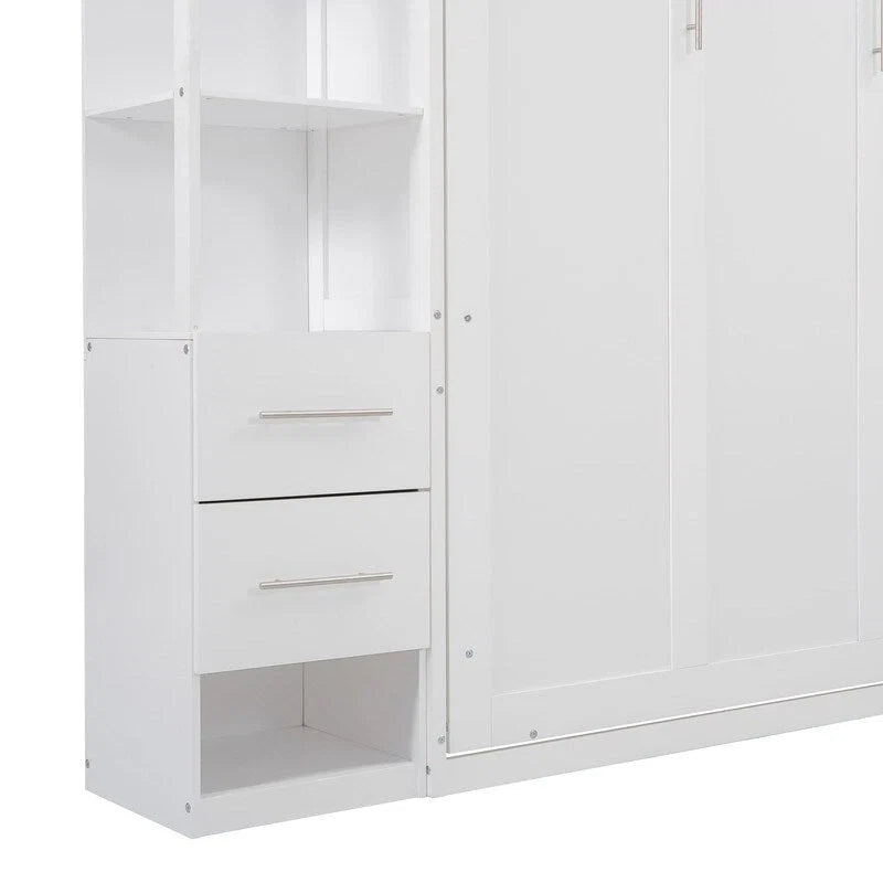 Queen Size Wall Bed with Shelves, Drawers and LED Lights