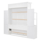 Queen Size Wall Bed with Shelves, Drawers and LED Lights