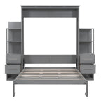 Queen Size Wall Bed with Shelves, Drawers and LED Lights