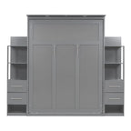 Queen Size Wall Bed with Shelves, Drawers and LED Lights