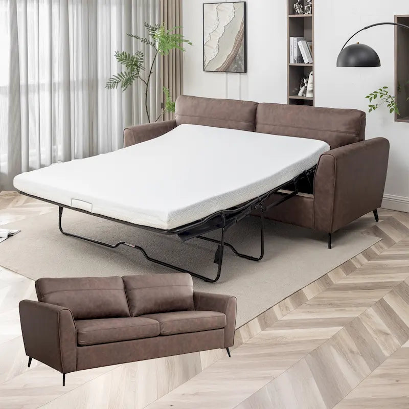 Faux Leather Sleeper Sofa with Memory Foam Mattress