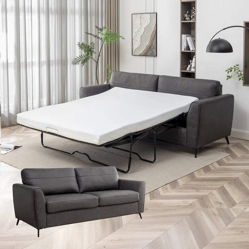 Faux Leather Sleeper Sofa with Memory Foam Mattress