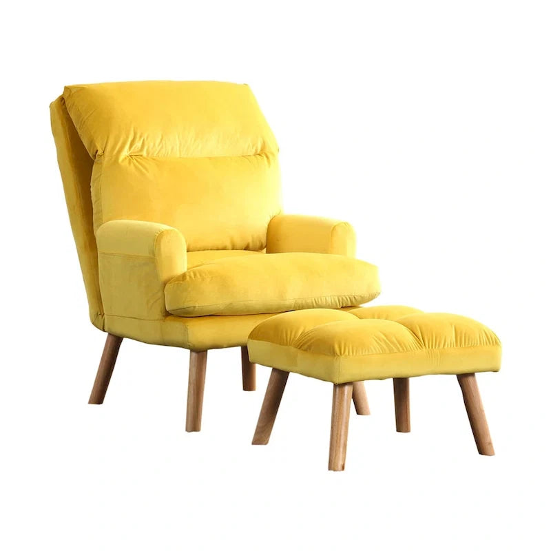 2-Piece Accent Chair and Ottoman Set with Splayed Legs, Yellow