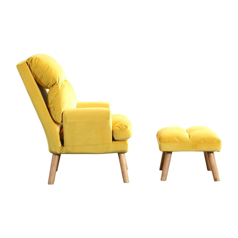 2-Piece Accent Chair and Ottoman Set with Splayed Legs, Yellow