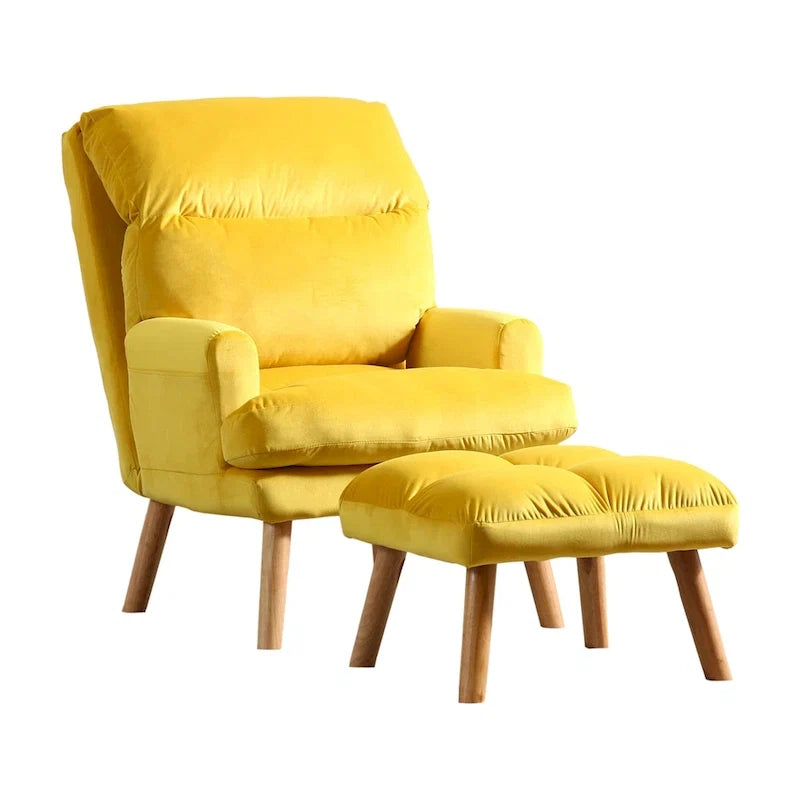 2-Piece Accent Chair and Ottoman Set with Splayed Legs, Yellow